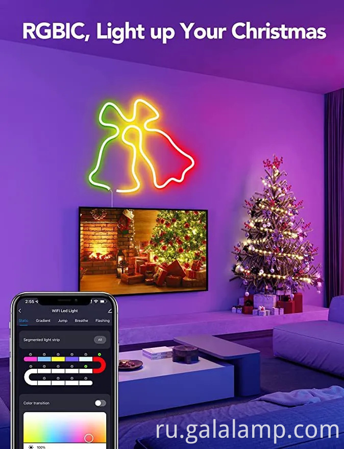 Smart Rgbic Neon Light с Wi -Fi Control для домашнего декора